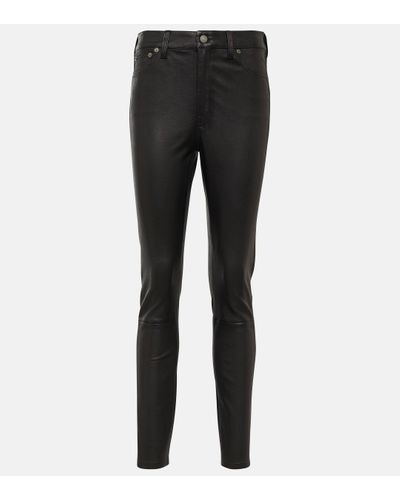 Polo Ralph Lauren Pantalon skinny a taille mi-haute en cuir - Noir