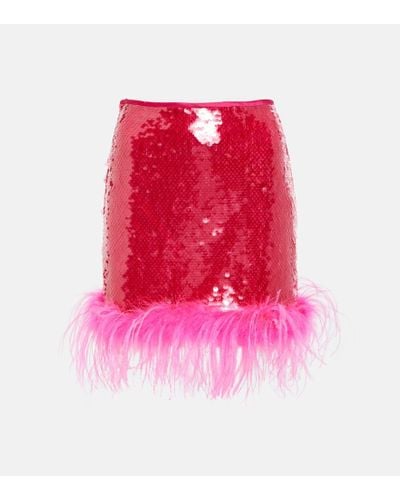 GIUSEPPE DI MORABITO Sequined Feather-trimmed Miniskirt - Pink
