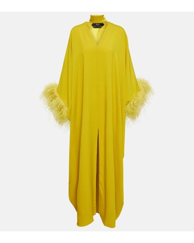 ‎Taller Marmo 10am Feather-trimmed Crepe Kaftan - Yellow