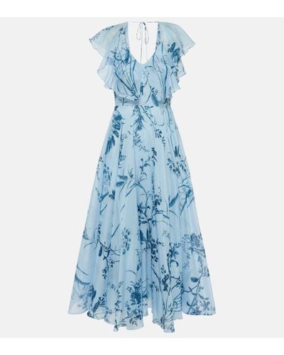 Erdem Printed Cotton And Silk Midi Dress - Blue