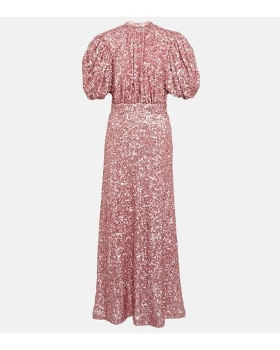 ROTATE BIRGER CHRISTENSEN Rotate Jacquard Dress With Puffy Sleeves - Pink