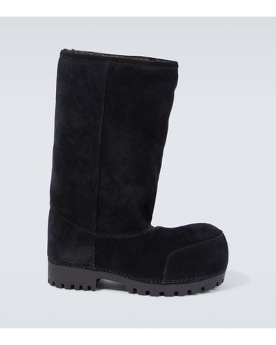 Balenciaga Alaska Fur High Suede Boots - Black