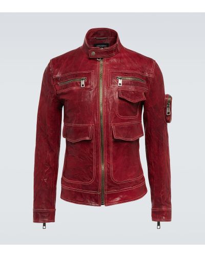 Dolce & Gabbana Multi-Pocket Washed Leather Jacket - Red