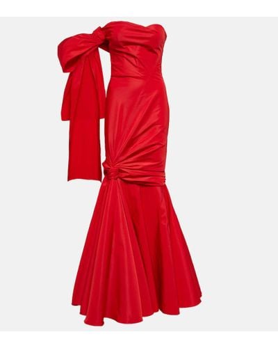 Alexander McQueen Vestido de faya con bustier y lazo - Rojo