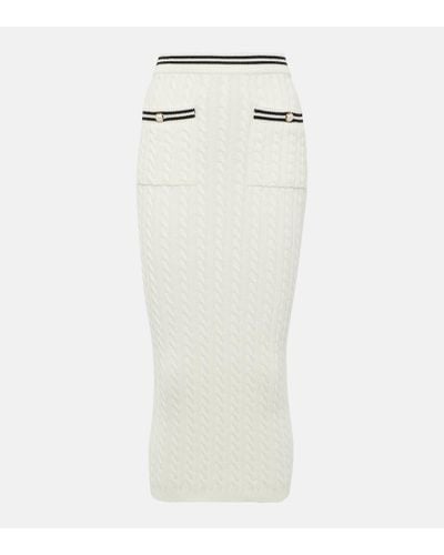 Alessandra Rich Striped Cable-knit Cotton Midi Skirt - White