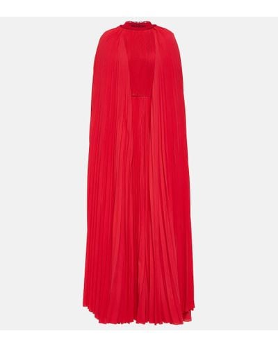 Balenciaga Caped Pleated Gown - Red