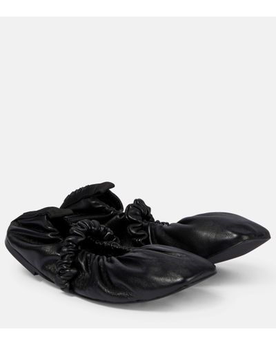 Ganni Scrunchie Leather Ballet Flats - Black