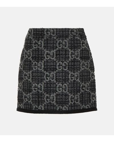 Gucci Minifalda de tweed de lana y algodon con GG - Negro