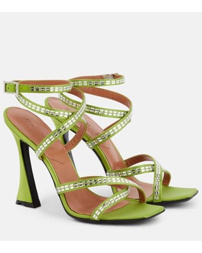 D'Accori Carre Embellished Satin Sandals - Green