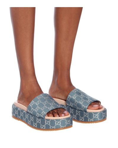 blue gucci platform slides