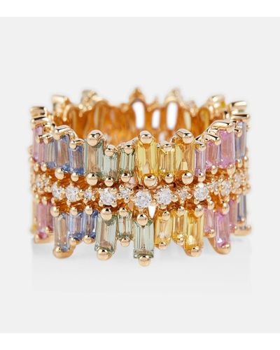 Suzanne Kalan Sansa Pastel Rainbow 18kt Gold Ring With Diamonds And Sapphires - Metallic