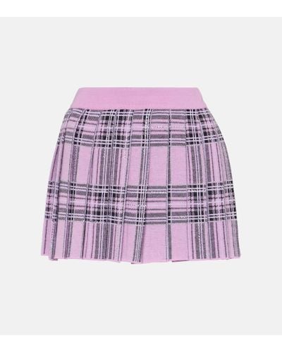 GIUSEPPE DI MORABITO Checked Pleated Wool Miniskirt - Purple
