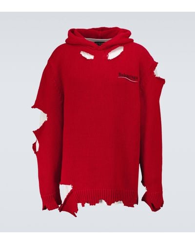 Balenciaga Sweat-shirt a capuche Destroyed en coton - Rouge
