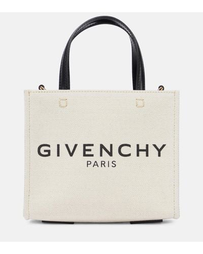 Givenchy Sac À Main En Toile De Coton Imprimée À Finitions En Cuir G-tote Mini - Blanc