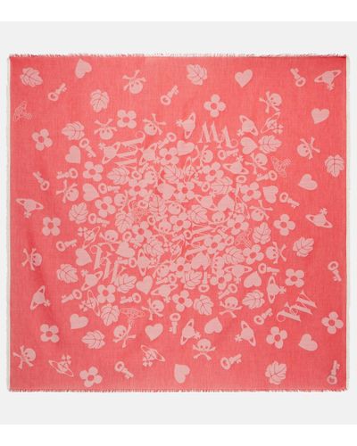 Vivienne Westwood Vw Icons Cotton, Wool, And Silk Scarf - Red