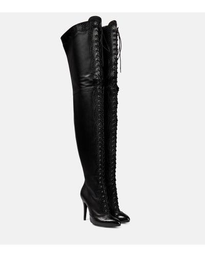 Gucci Lace-up Leather Over-the-knee Boots - Black