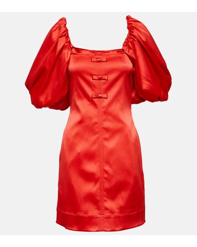 Ganni Double-satin Puff-sleeve Minidress - Red