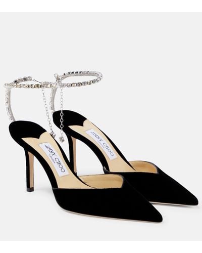 Jimmy Choo Saeda 85 Embellished Velvet Court Shoes - Black