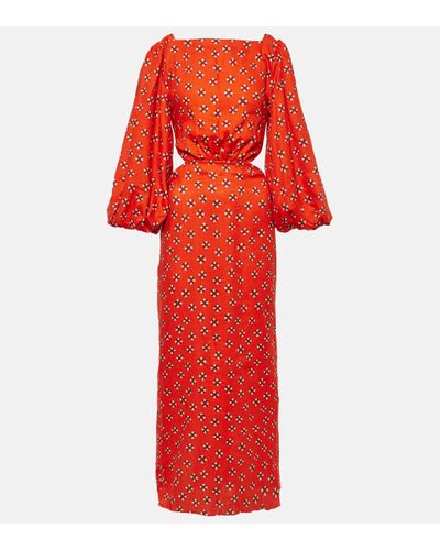 Johanna Ortiz Printed Linen Midi Dress - Red