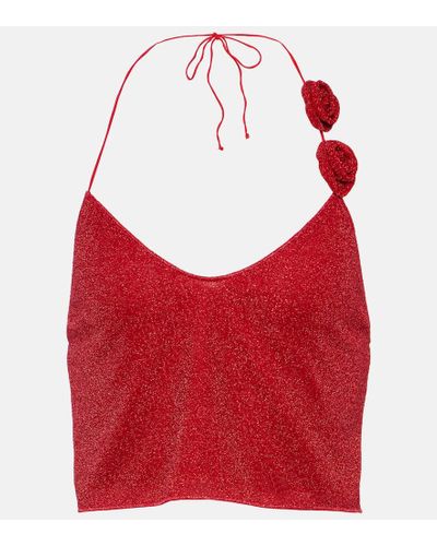 Oséree Lumiere Rose Floral-applique Crop Top - Red