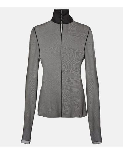 Saint Laurent Top de seda con cuello alto - Gris