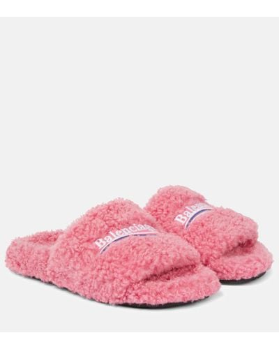 Balenciaga Furry Faux Shearlings Slides - Pink