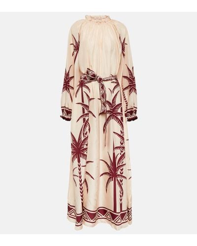 La DoubleJ Cerere Belted Printed Silk-voile Maxi Dress - Natural