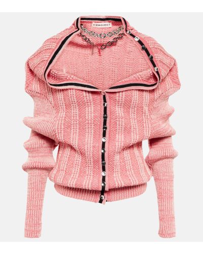 Y. Project Necklace Wool Cardigan - Pink