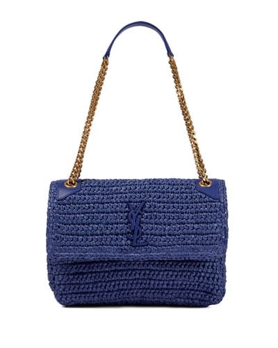 Saint Laurent Niki Medium Raffia Shoulder Bag - Blue