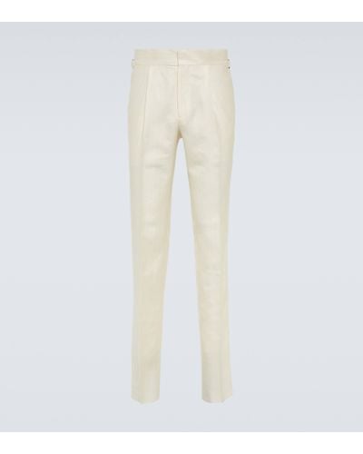 Thom Sweeney Wool, Silk, And Linen Tapered Trousers - Natural
