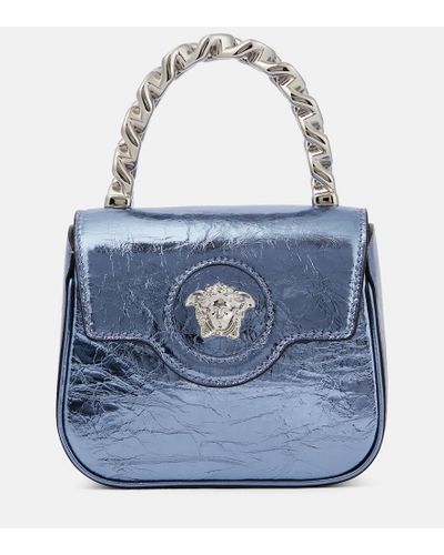 Versace La Medusa Mini Leather Tote Bag - Blue
