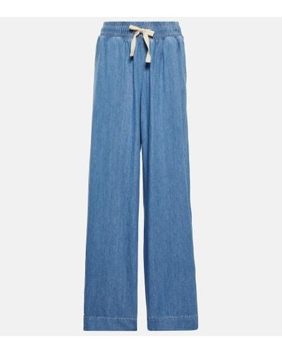 FRAME Cotton And Linen Drawstring Pants - Blue