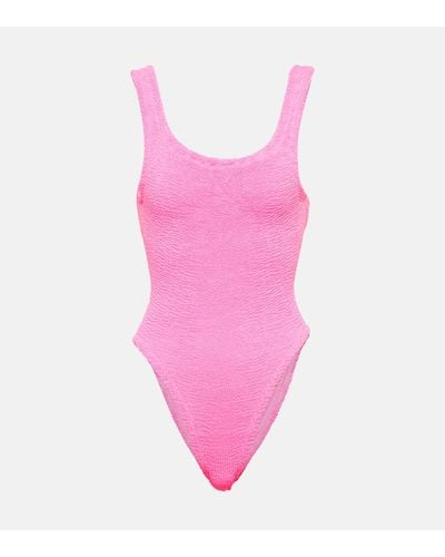 Hunza G + Net Sustain Open-back Seersucker Swimsuit - Pink