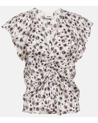 Isabel Marant Lonea Ruched Printed Top - White