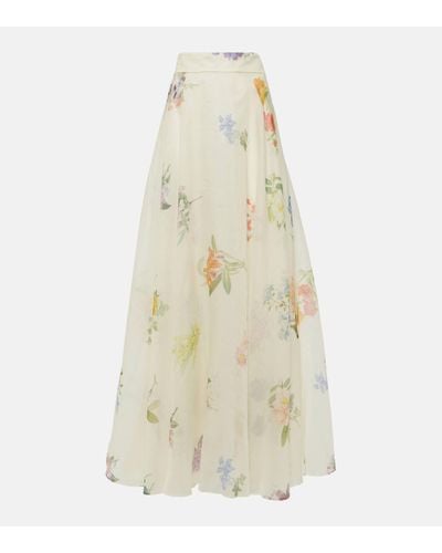 Zimmermann Natura Floral Linen And Silk Organza Maxi Skirt - White