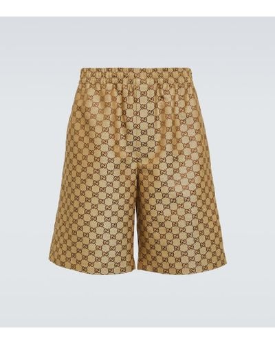 Gucci Monogram Relaxed-fit Linen-blend Shorts - Natural