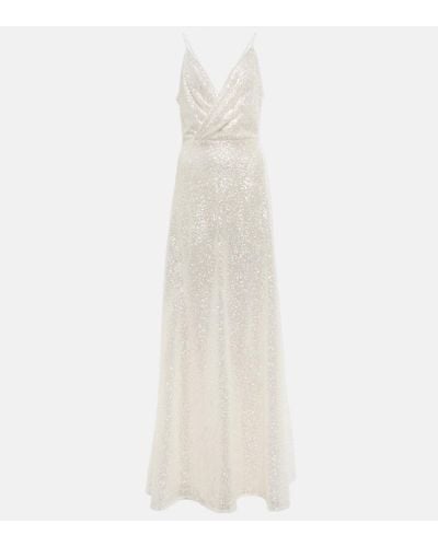 Costarellos Kristina Sequined Tulle Gown - White