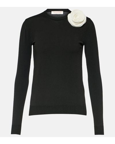 Valentino Floral-applique Sweater - Black