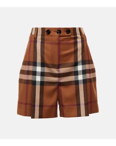 Burberry Checked High-rise Wool Shorts - Brown