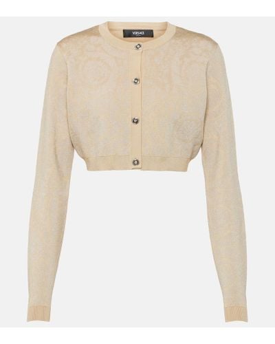 Versace Barocco Cropped Lame Cardigan - Natural