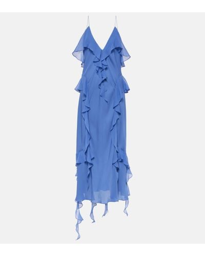 Khaite Pim Ruffle Silk Maxi Dress - Blue