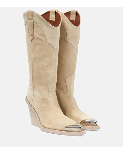 Paris Texas Dakota Embellished Suede Boots - Natural