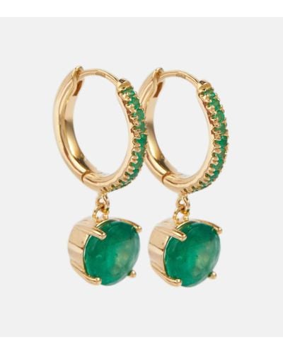Ileana Makri Grass Seed 18kt Gold Hoop Earrings With Emeralds - Green