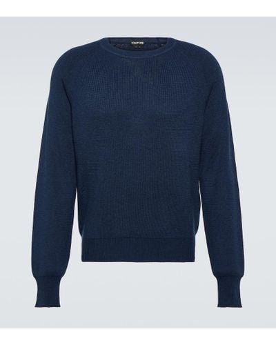 Tom Ford Pullover in cotone, seta e lana - Blu