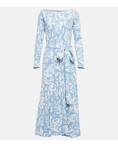 Polo Ralph Lauren Robe midi en jacquard de coton a fleurs - Bleu