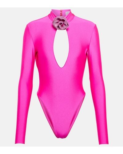 GIUSEPPE DI MORABITO Embellished Jersey Bodysuit - Pink