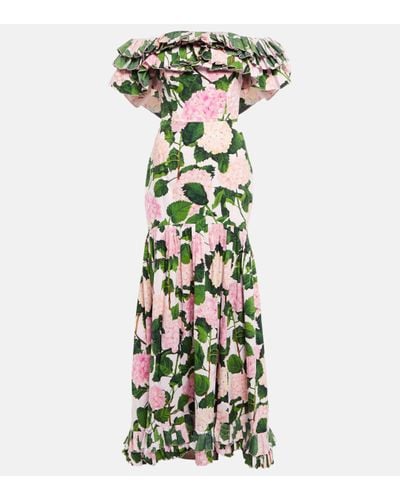 Oscar de la Renta Off-the-shoulder Ruffled Floral-print Cotton-blend Poplin Gown - Multicolour