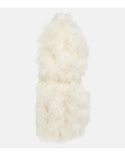 David Koma Feather-trimmed Cady Minidress - White