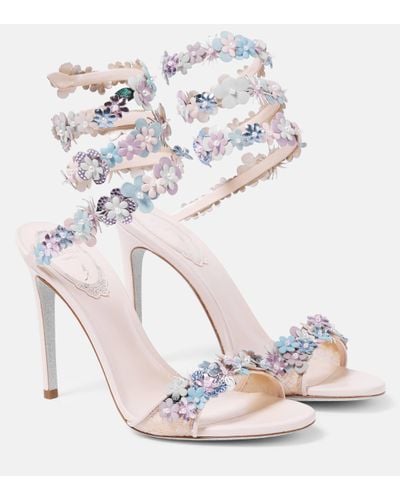 Rene Caovilla Bouquet Floral-applique Sandals - White