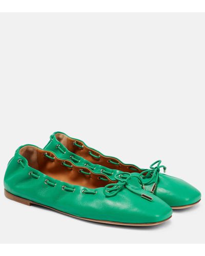 Chloé Oracia Leather Flats - Green